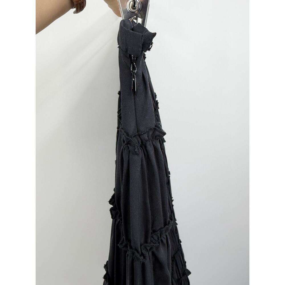 WD-NY Womens 100% Silk A-line Knee Length Skirt Sz 6 Black Ruffle Witchy Goth - Picture 5 of 9